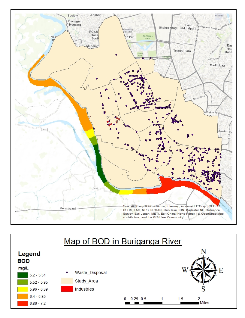 Map of Biochemical Oxygen Demand (BOD) in the Buriganga River