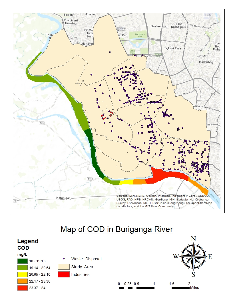 Map of Chemical Oxygen Demand (COD) in the Buriganga River
