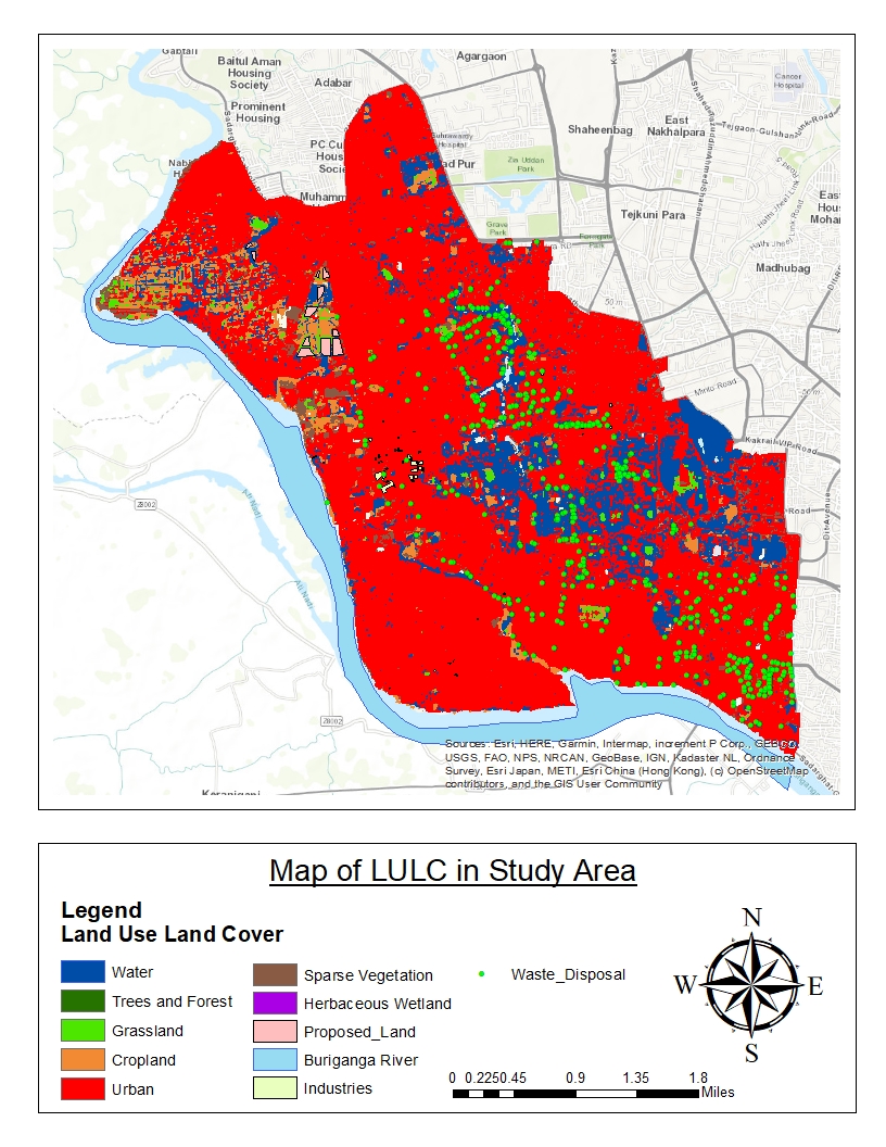 Land use land cover map of the Buriganga River study area