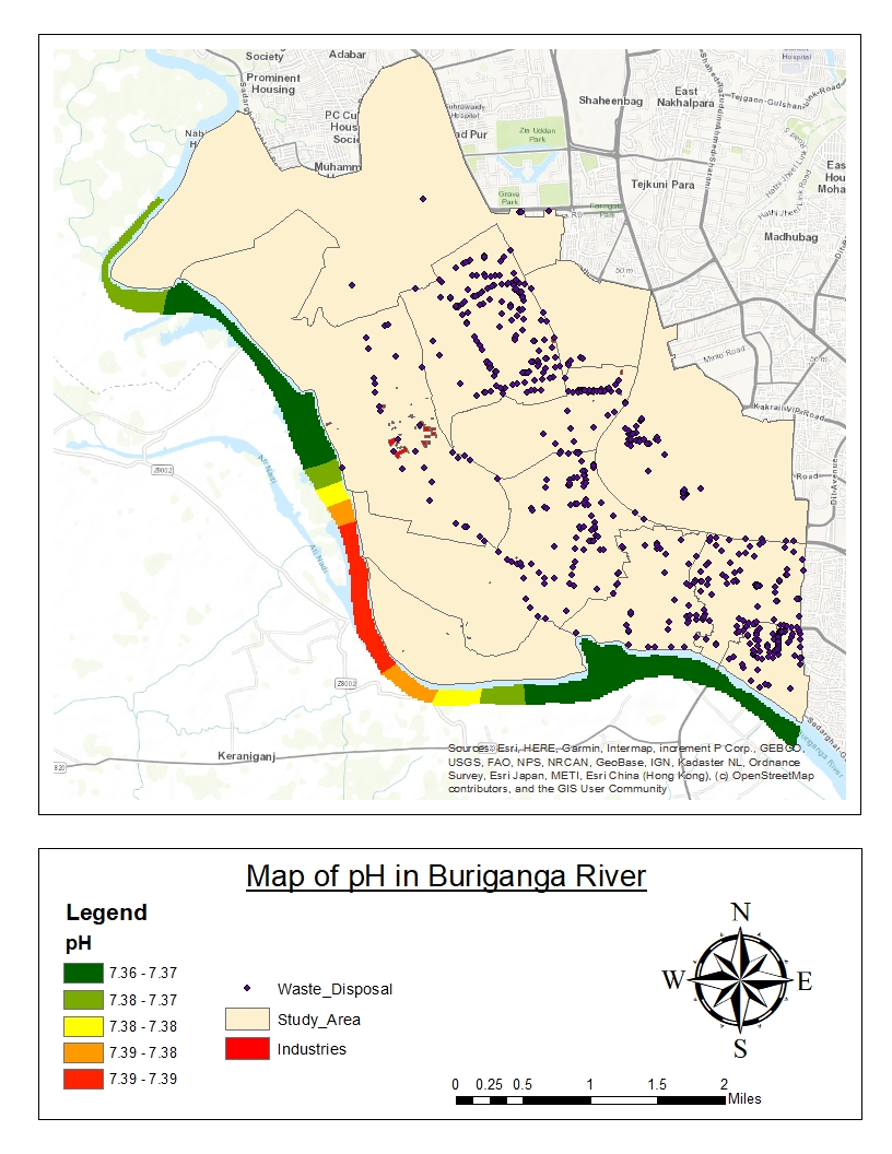 Map of pH in the Buriganga River
