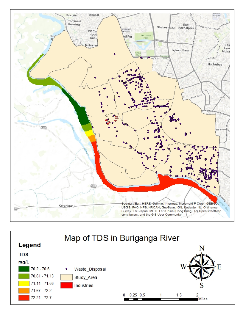 Map of Total Dissolved Solids (TDS) in the Buriganga River