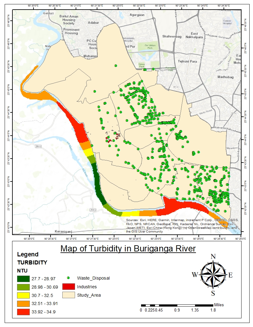Map of turbidity in the Buriganga River